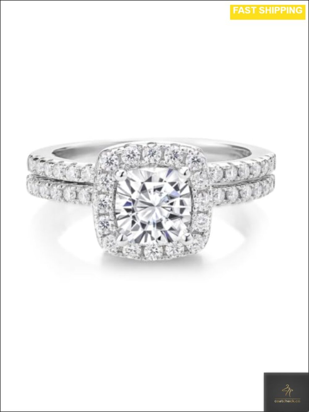 925 Sterling Silver Cushion Cut Halo Bridal Set Ring Wedding
